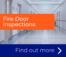 Corridor with fire doors during a fire door inspection.