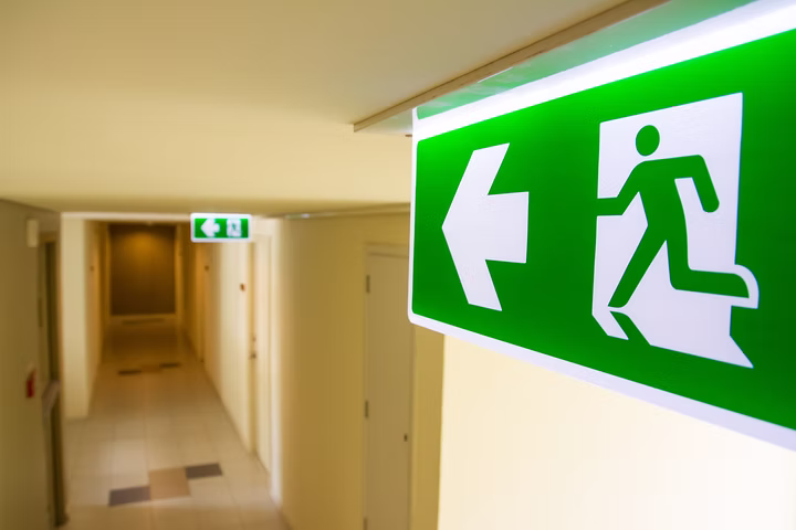 Emergency exit fire escape sign for fire evacuation